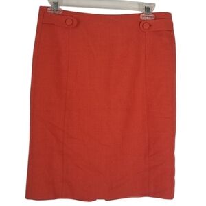 J. Crew 100% Wool Orange Pencil Skirt Size 4 Button Tabs Careerwear